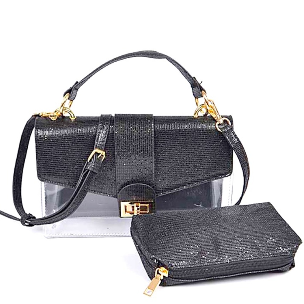 Rhinestone Clear Transparent Gold Accent Stadium Handbag
